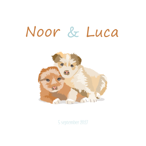 Geboortekaartje voor een tweeling of 2e kindje met hondjes