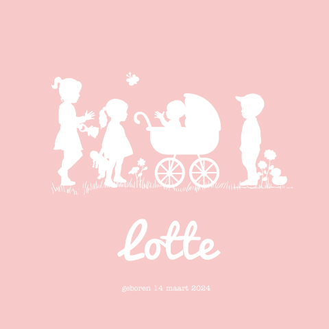Profiel geboortekaartje baby in kinderwagen voor vierde kindje