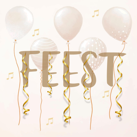 Uitnodiging voor een feest of verjaardag met ballonnen en muzieknoten