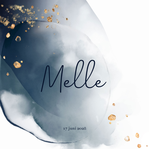 Modern blauw watercolor geboortekaartje jongen met goud