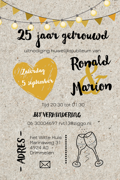 Uitnodiging voor een huwelijksjubilea op karton 25 jaar
