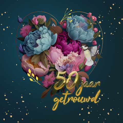 Uitnodiging 50 jarig jubileum met bloemen en hart