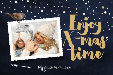 Foto combi kerstverhuiskaart watercolor blauw