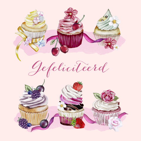 Wenskaart gefeliciteerd met taartjes
