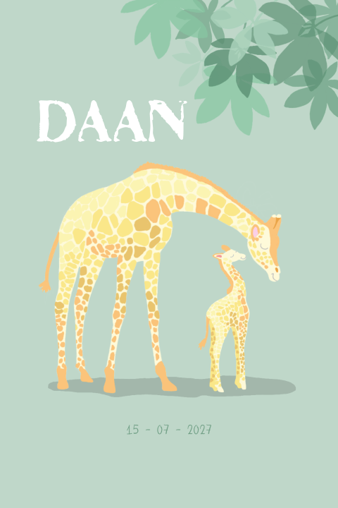 Geboortekaartje voor een jongetje giraffe met baby girafje