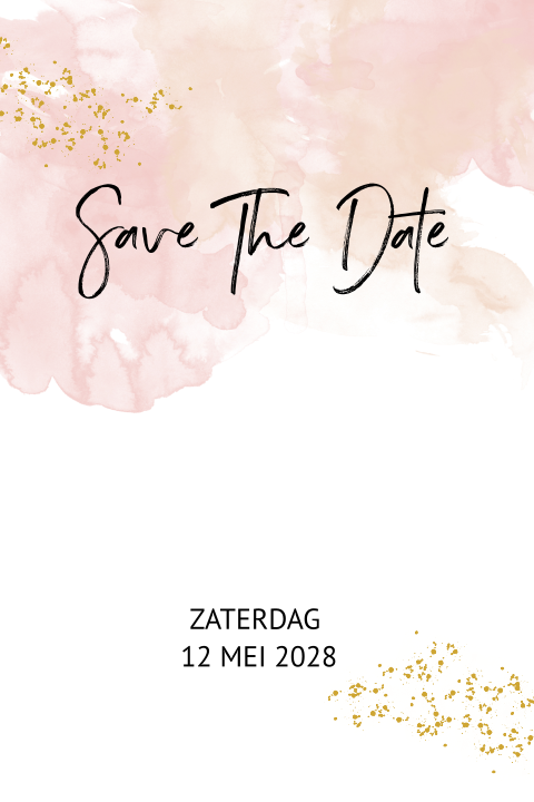 Save the date waterverf roze en oud glitter