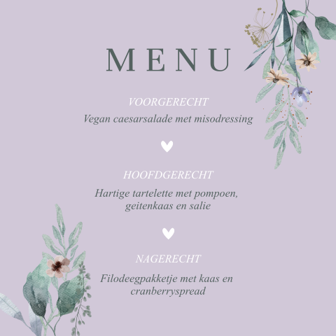Menukaart lila met bloemen