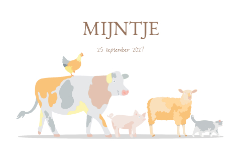 Geboortekaart neutraal met verschillende boerderij dieren