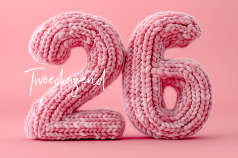 Nieuwjaarskaart 2026 gebreid roze