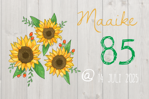 Verjaardagsuitnodiging 85 jaar met zonnebloemen