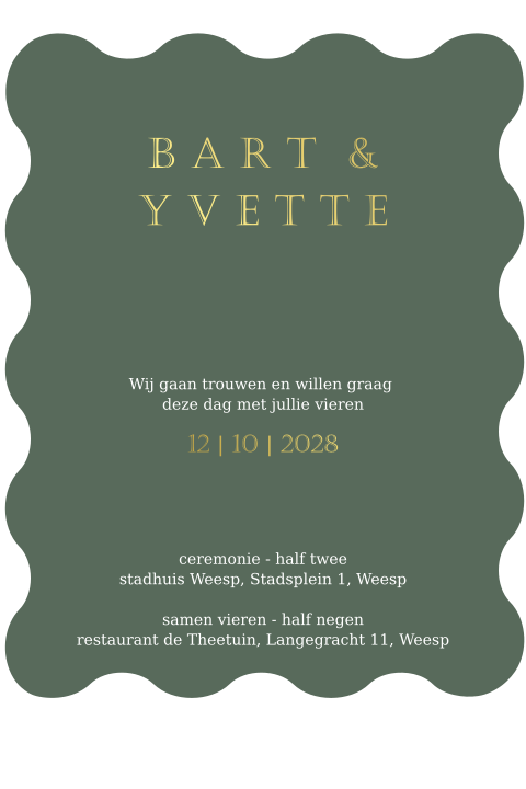 Trouwkaart folie stans biscuit-vorm groen