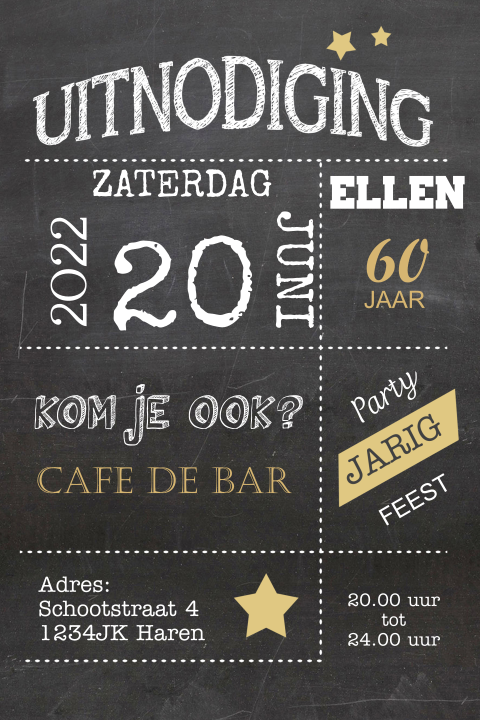 Uitnodiging 60ste verjaardag schoolbord met typografie