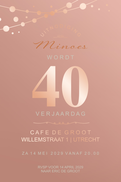 Feestelijke uitnodiging voor een 40ste verjaardag met slinger