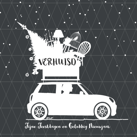 Leuke originele kerst verhuiskaart van silhouet mini zwart