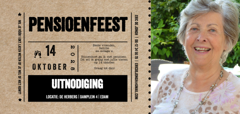 Ticket pensioen vrouw uitnodiging met eigen foto