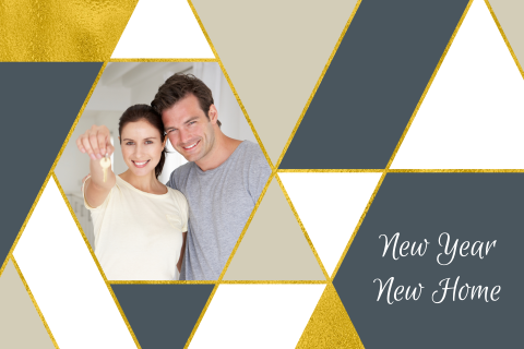 Kerst Verhuiskaart geometrisch goudlook