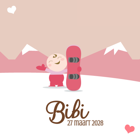 geboortekaartjes wintersport snowboard meisje
