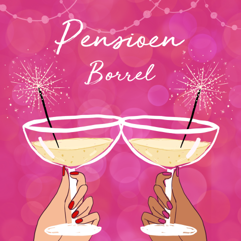 Pensioenborrel uitnodiging vrouw met champagne sterretjes