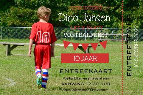 Uitnodiging ticket toegangskaart met foto voor een voetbalfeest