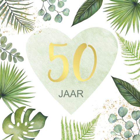 Botanische uitnodiging 50 jarig jubileum goudfolie