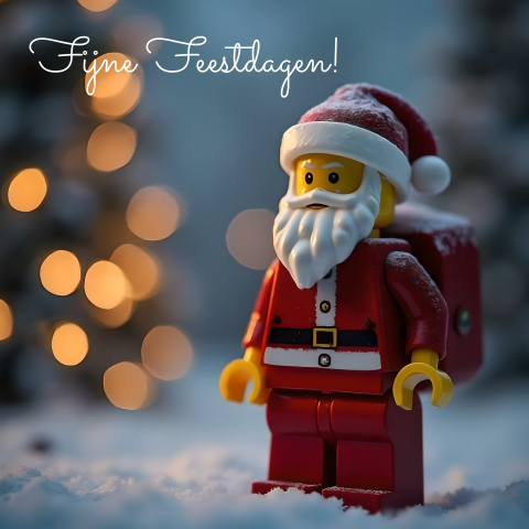 Grappige kerstkaart 2026 met lego kerstman poppetje