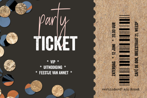 Hippe uitnodiging feestje in party ticket