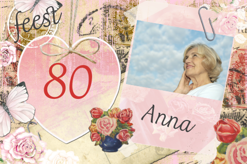 Uitnodigingskaart verjaardag vrouw 80 met rozen