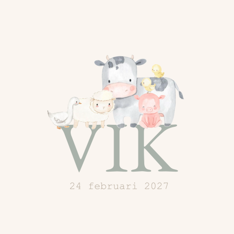 Lief babykaartje voor een jongen met boerderijdieren