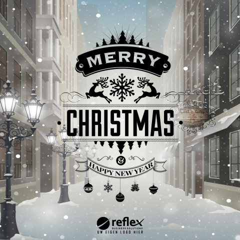Moderne zakelijke kerstkaart met logo en typografie winterstraat