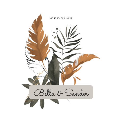 Moderne trouwkaart met botanisch blad