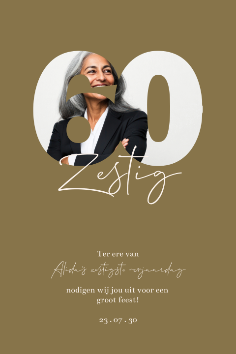 Uitnodiging 60 jaar verjaardag modern bruin met eigen foto
