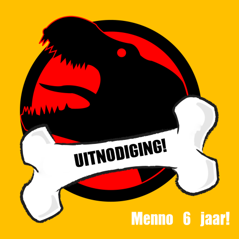 Stoer uitnodigingskaartje geel dinosaurus