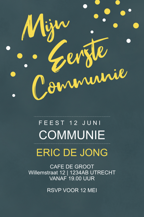 Eerste communie kaart ronde kanten en velvet groen