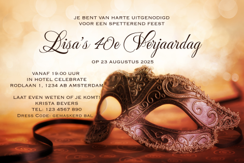 Uitnodiging voor Bal Masque, een gemaskerd gala met venetiaans masker