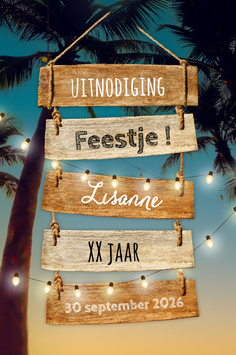 Uitnodiging feest verjaardag met palmbomen