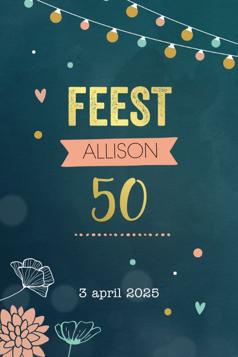 Uitnodiging verjaardag 50 jaar met feestlampjes