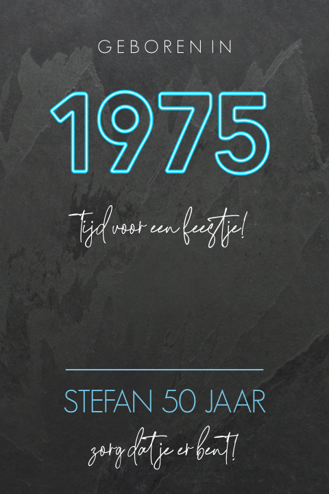 Uitnodiging geboren in 1975 50 jaar neon-licht
