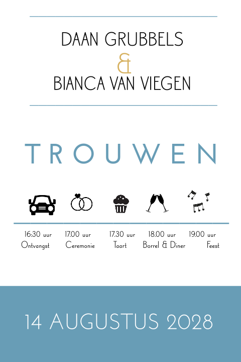 Hippe enkele trouwkaart met een tijdlijn
