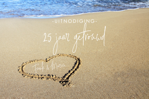 Uitnodiging jubileum 25 jaar getrouwd strand en zee met hart