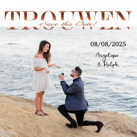 Trouwkaart foto koper-look tekst trouwen 