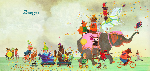 Langwerpige liggend geboortekaartje met het thema Circus