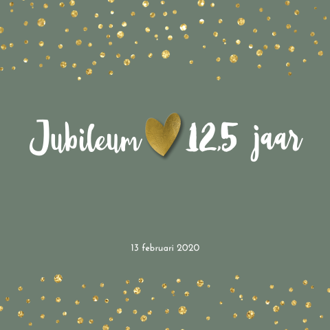 Jubileum 12,5 uitnodiging met spetters en gouden hart