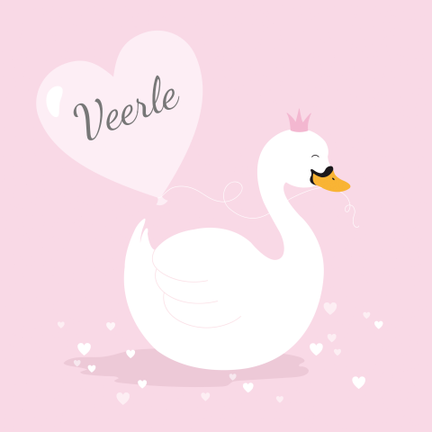 Geboortekaartje zwaantje roze hartjes