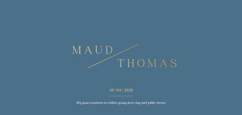 Moderne trouwkaart blauw met goudfoliedruk