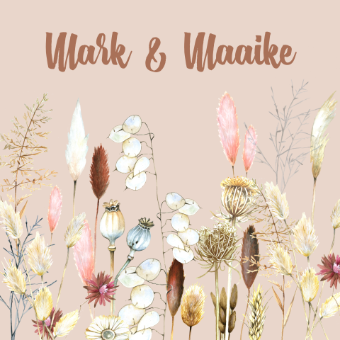 Trouwkaart met droogbloemen in natural kleuren