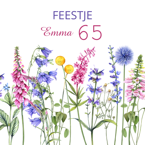 Uitnodiging verjaardag vrouw veldbloemen 65 jaar