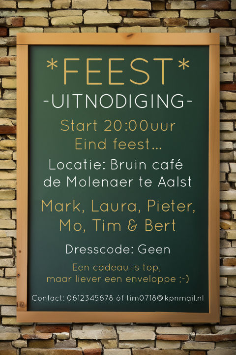 Uitnodiging voor een verjaardag of feestje met krijtbord 