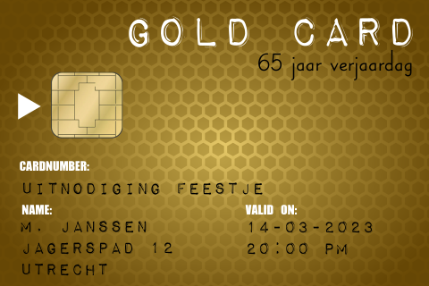 Uitnodiging verjaardag 65 jaar in de vorm van een gold card