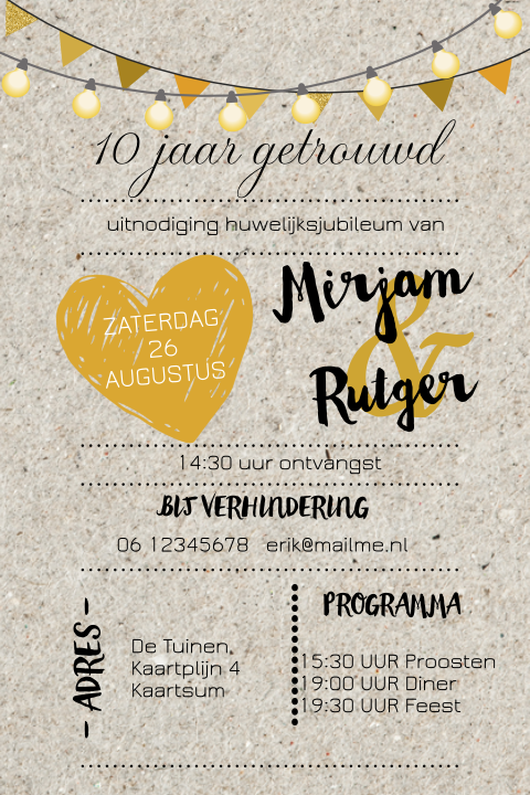 Uitnodiging jubileum 10 jaar getrouwd