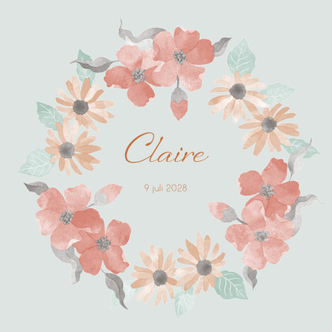 Meisjes geboortekaartje botanische-stijl met pastel bloemen